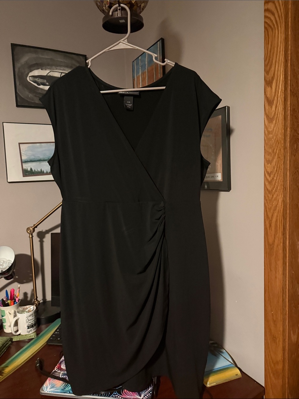 Lane Bryant Black Faux-Wrap Ruched Dress